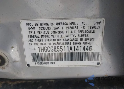 2001 Honda Accord 2.3 Lx from USA, damaged, VIN 1HGCG65511A141446